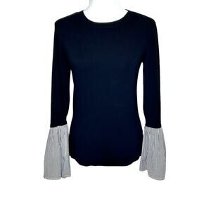 Halogen Black Sweater Black White Striped Bell Ruffle Sleeve